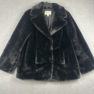 TWRHLL By Christie Brinkley Faux Fur Coat Womens Small Black Short Plush Jacket